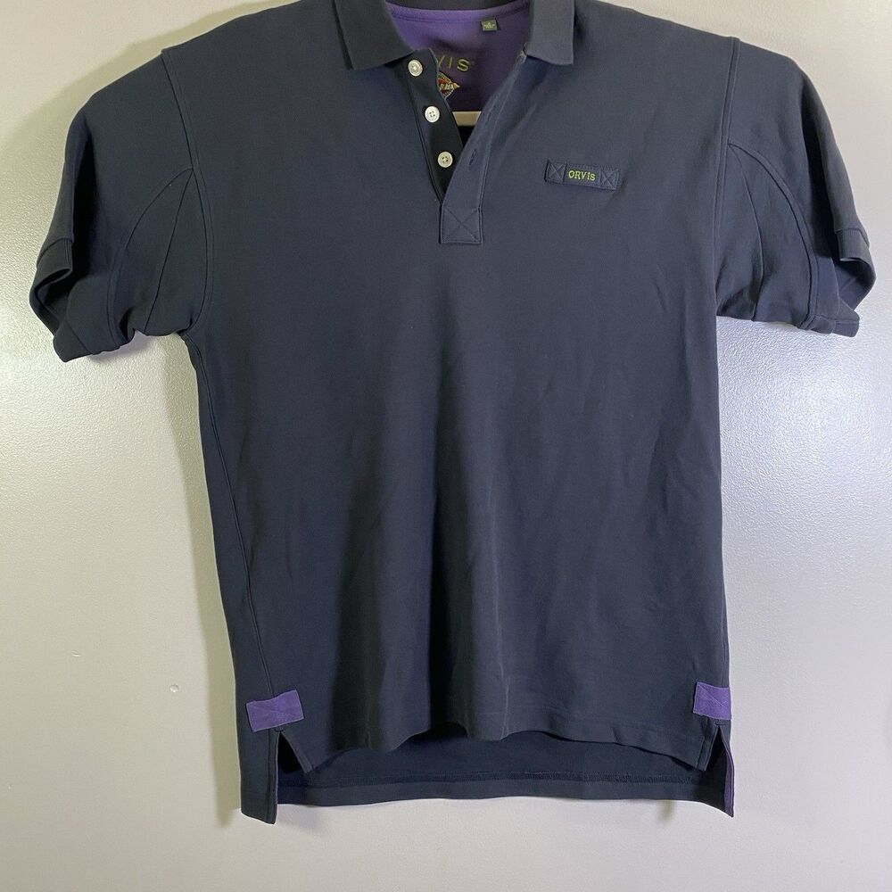 Orvis Signature Polo Shirt Black Men Medium Heavyweight Short Sleeve Cotton